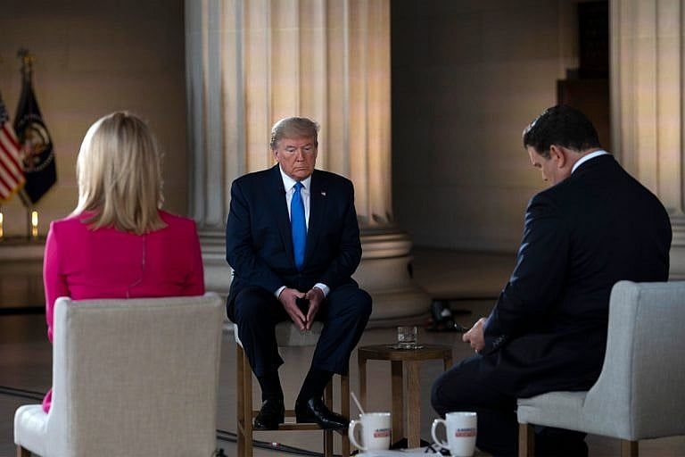 Trump takes part in a Fox News virtual town hall from the Lincoln Memorial in Washington on May 3, 2020 (JIM WATSON/AFP via Getty Images)