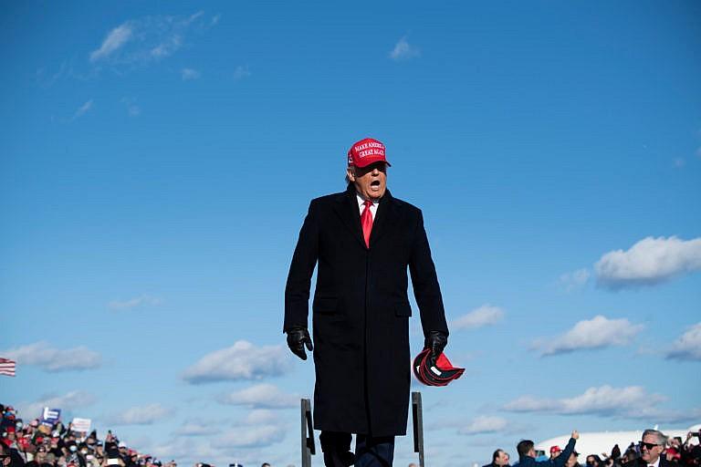 Trump arrives at a Make America Great Again rally at Wilkes-Barre Scranton International Airport on Nov. 2, 2020, in Avoca, Penn. (BRENDAN SMIALOWSKI/AFP via Getty Images)