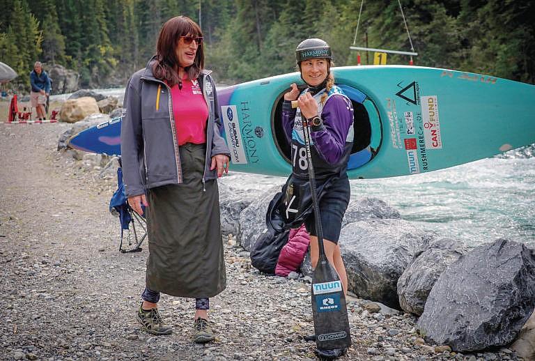 Kimberley Daniels and daughter Haley Daniels during the Alberta slalom canoe kayak championships in Kananaskis (Photograph by Leah Hennel)