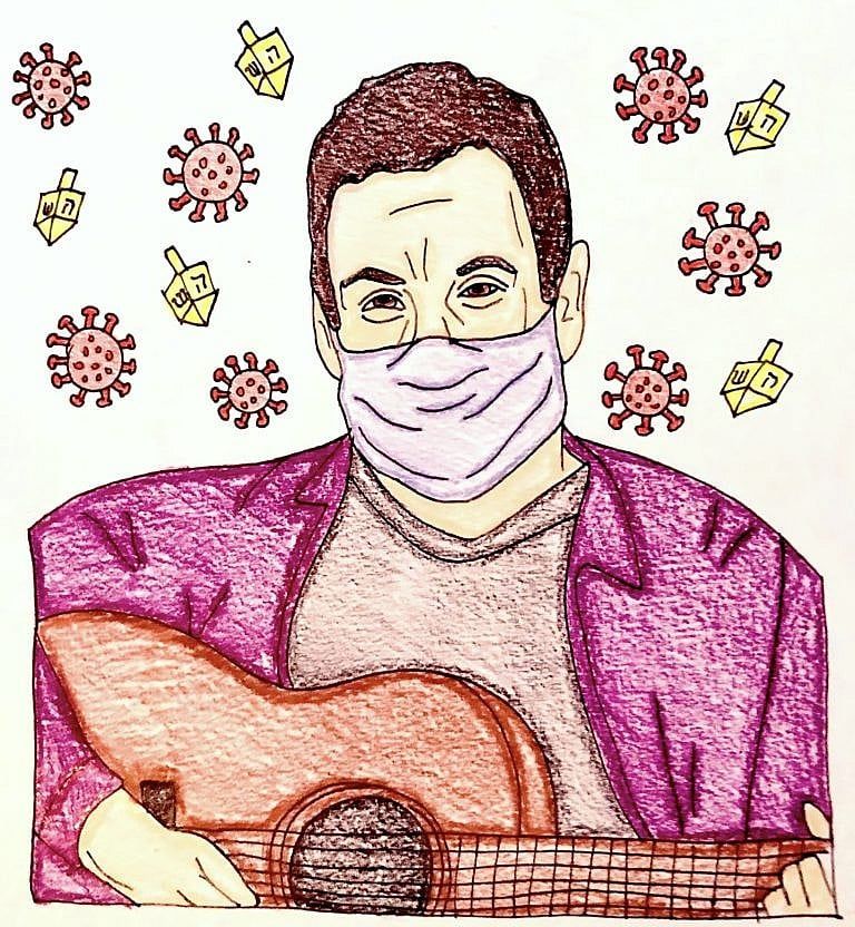 Illustration of Adam Sandler wearing a mask