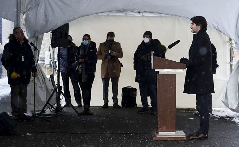 Trudeau holds a press conference at Rideau Cottage during the COVID-19 pandemic on Jan. 5, 2021 (CP/Sean Kilpatrick)