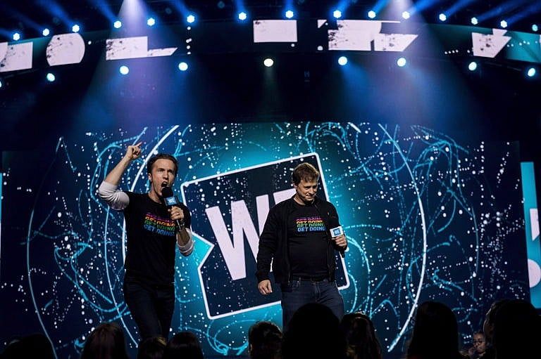 Craig and Marc Kielburger at their WE Day event in Toronto on Sept. 20, 2018 (CP/Christopher Katsarov)