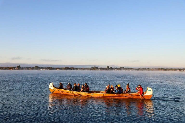 Algoma University students in a canoe