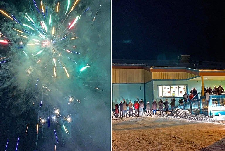 People celebrate with fireworks in Old Crow, Vuntut Gwitchin First Nation, after a day of vaccinations. (Charyl Charlie)
