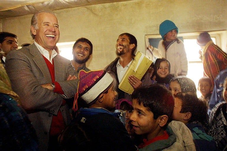 Biden visits Kabul, Afghanistan, in 2002, when he was chairman of the Senate Foreign Relations Committee (Paula Bronstein/ Getty Images)