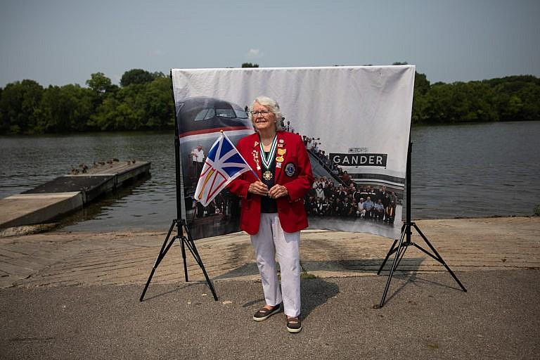 Shirley Brooks-Jones, 2021 (Photograph by Maddie McGarvey; Mural photograph: Courtesy of the town of Gander )