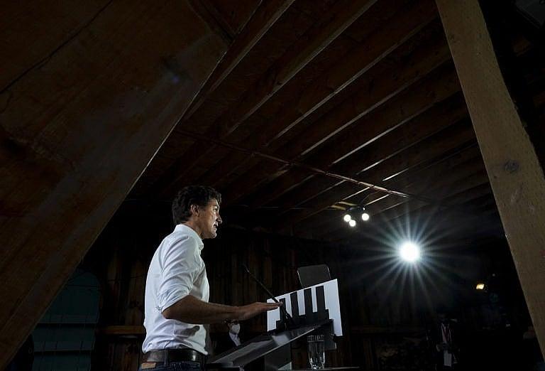 Trudeau announces a fresh water action plan during the federal election in Granby, Que., on Aug. 30, 2021 (Nathan Denette/CP)