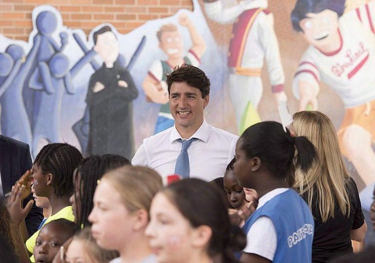 Trudeau meets kids at a day camp on July 19, 2017, in Quebec City (Jacques Boissinot/CP)