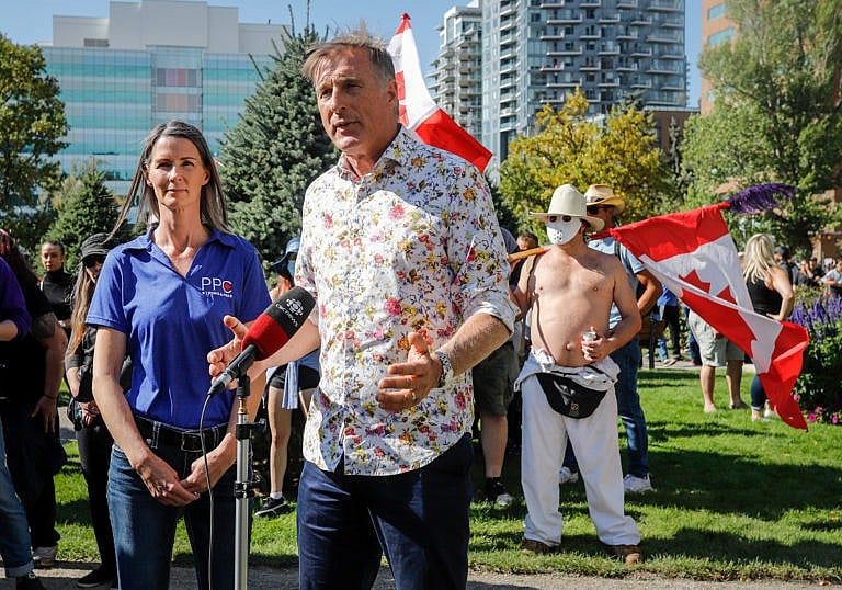 People's Party of Canada Leader Maxime Bernier attends a rally in Calgary on Saturday. (Jeff McIntosh/CP)