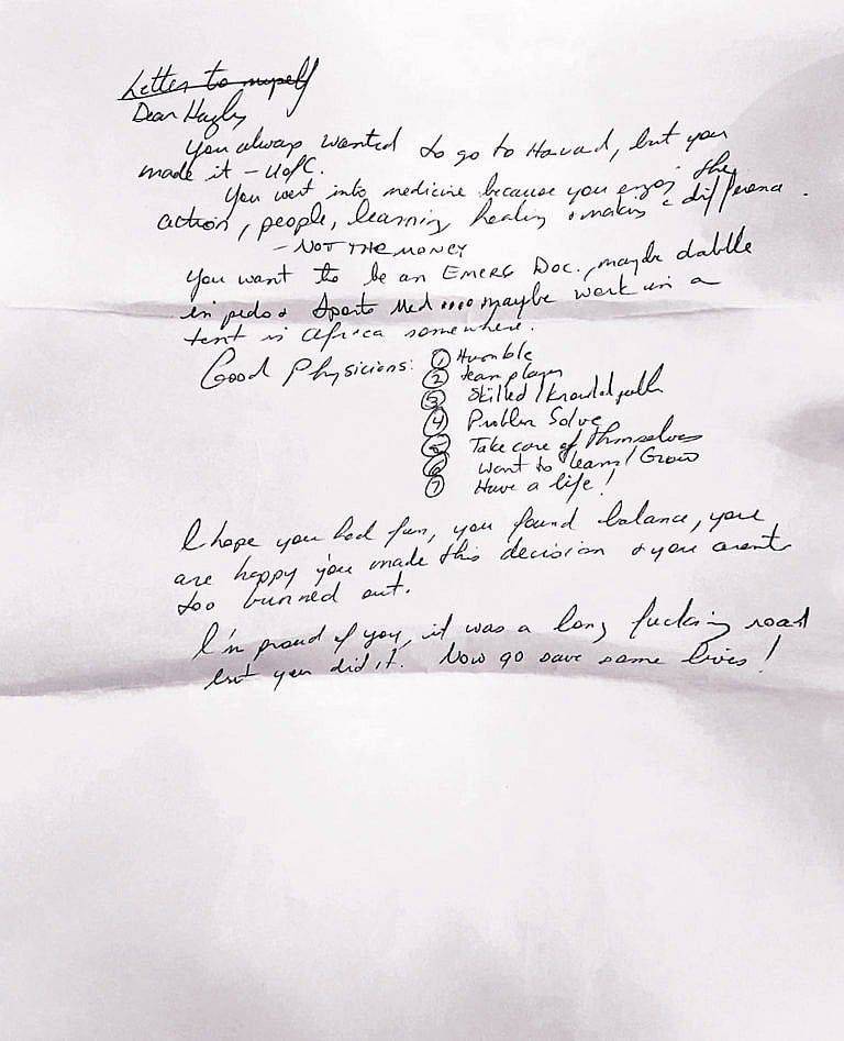 Hayley Wickenheiser's letter to herself. (Courtesy of Hayley Wickenheiser)