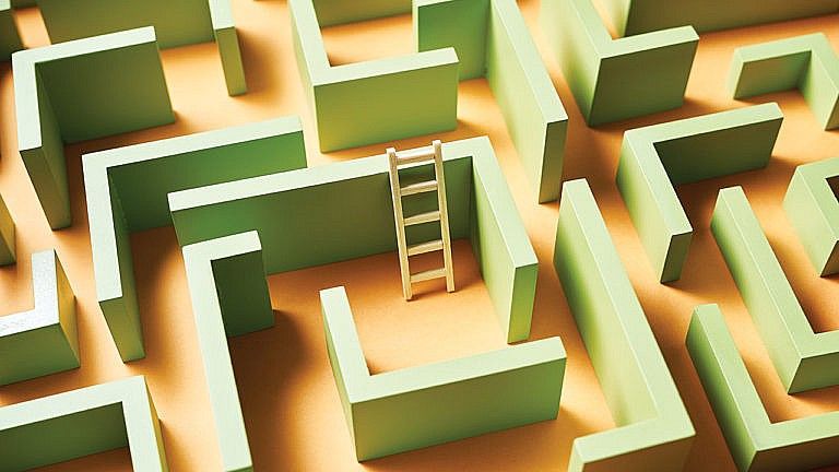 Paper art of a maze with ladder