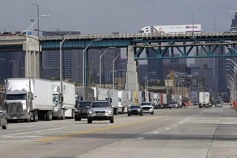 The Ambassador Bridge in Detroit on Oct. 4, 2021. (Carlos Osorio/Associated Press)