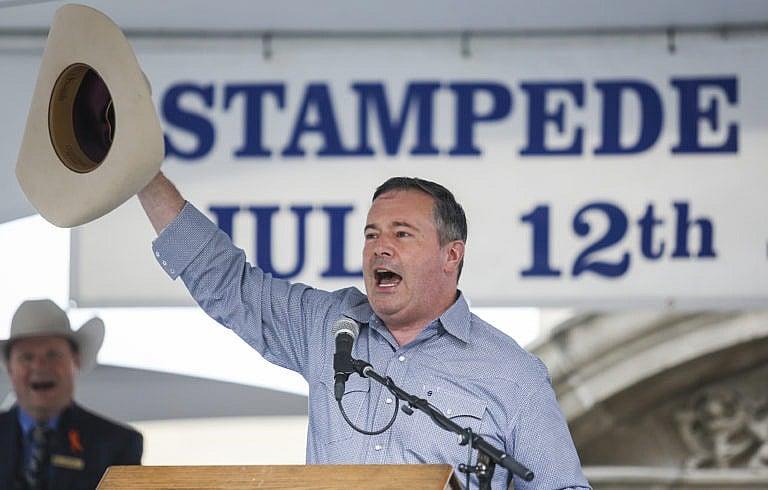 Kenney speaks at the Premier's annual Stampede breakfast in Calgary on July 12, 2021 (Jeff McIntosh/CP)