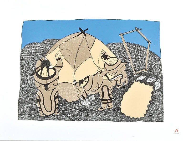 First Spring Tent, 1978, by Napatchie Pootoogook Lithograph 51.3 x 67.5 cm (Courtesy of Dorset Fine Arts)