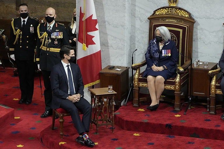 Gov. Gen. Mary Simon, right, and Prime Minister Justin Trudeau before the Speech from the Throne, November 23, 2021 in Ottawa. (Adrian Wyld/Canadian Press)