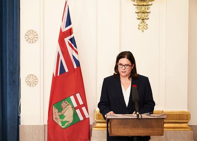 Heather Stefanson at the Manitoba Legislative Building in Winnipeg on November 2, 2021. (David Lipnowski/Canadian Press)