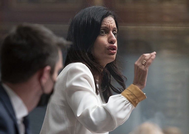 Anglade questions Legault over COVID management, during Question Period on Feb. 8, 2022, at the legislature in Quebec City (Jacques Boissinot/CP)