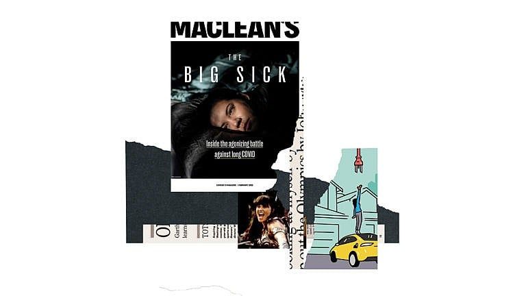 Illustration of various clippings from Maclean's stories