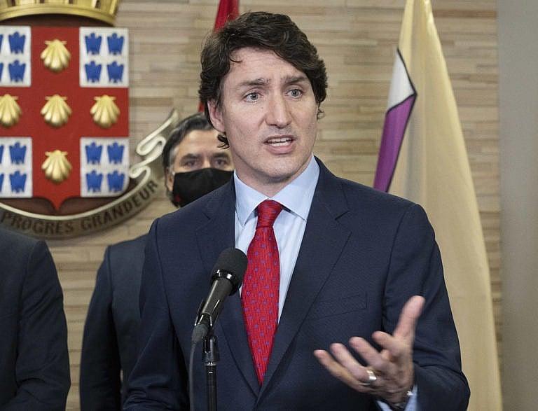 Trudeau speaks to the media during a news conference, April 13, 2022 in Laval, Que. (Ryan Remiorz/The Canadian Press)