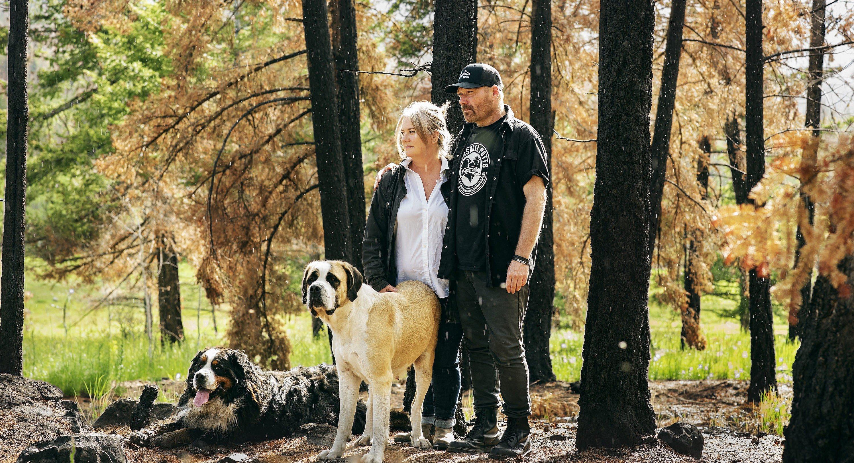 A home in ruins: Jo-Anne Beharrell and Marshall Potts loved the woodland landscape where they built their house. Today, half the trees are gone.