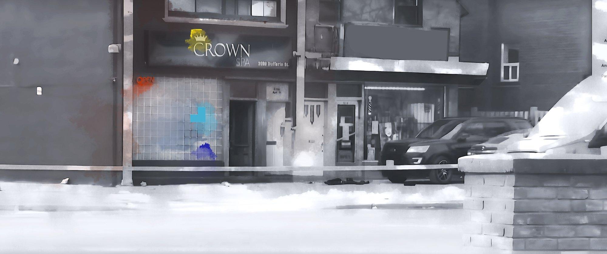 Crown Spa, one of Torontoâs 25 licensed body-rub parlours, occupied a small, two-storey building on Dufferin Street